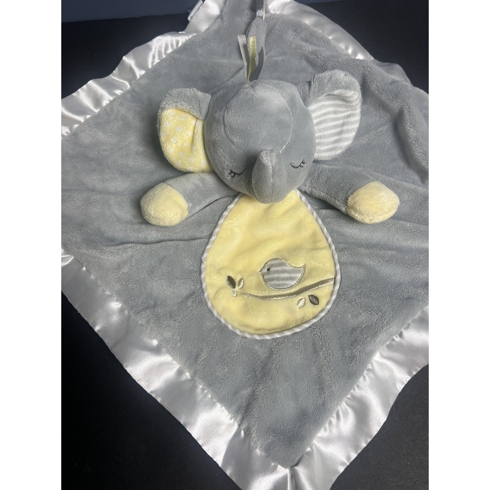 Douglas‎ Baby Gray Elephant Yellow Bird Lovey Security Blanket Plush Satin 14.5"